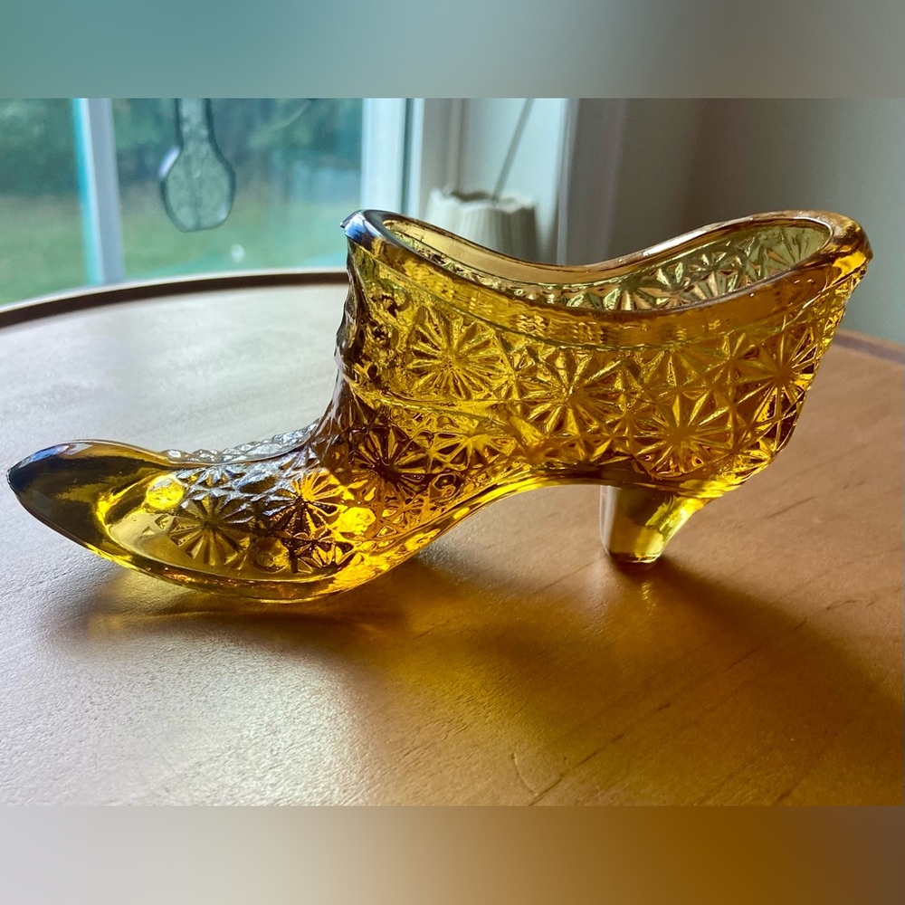 SOLD Vintage Amber Glass Slipper or Shoe
